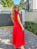 Czerwona sukienka maxi z mieniącym brokatem